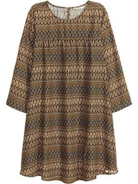 H & M Women's Black & Yellow 3/4 Sleeve Silky Texture 'MOD GEO' Dress Size 6